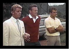 Chase, Jody and Steamer [Peter Brown, Fabian and Tab Hunter] arrive in Hawaii to Ride the Wild Surf